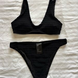 H&M Black Textured Swimwear Set